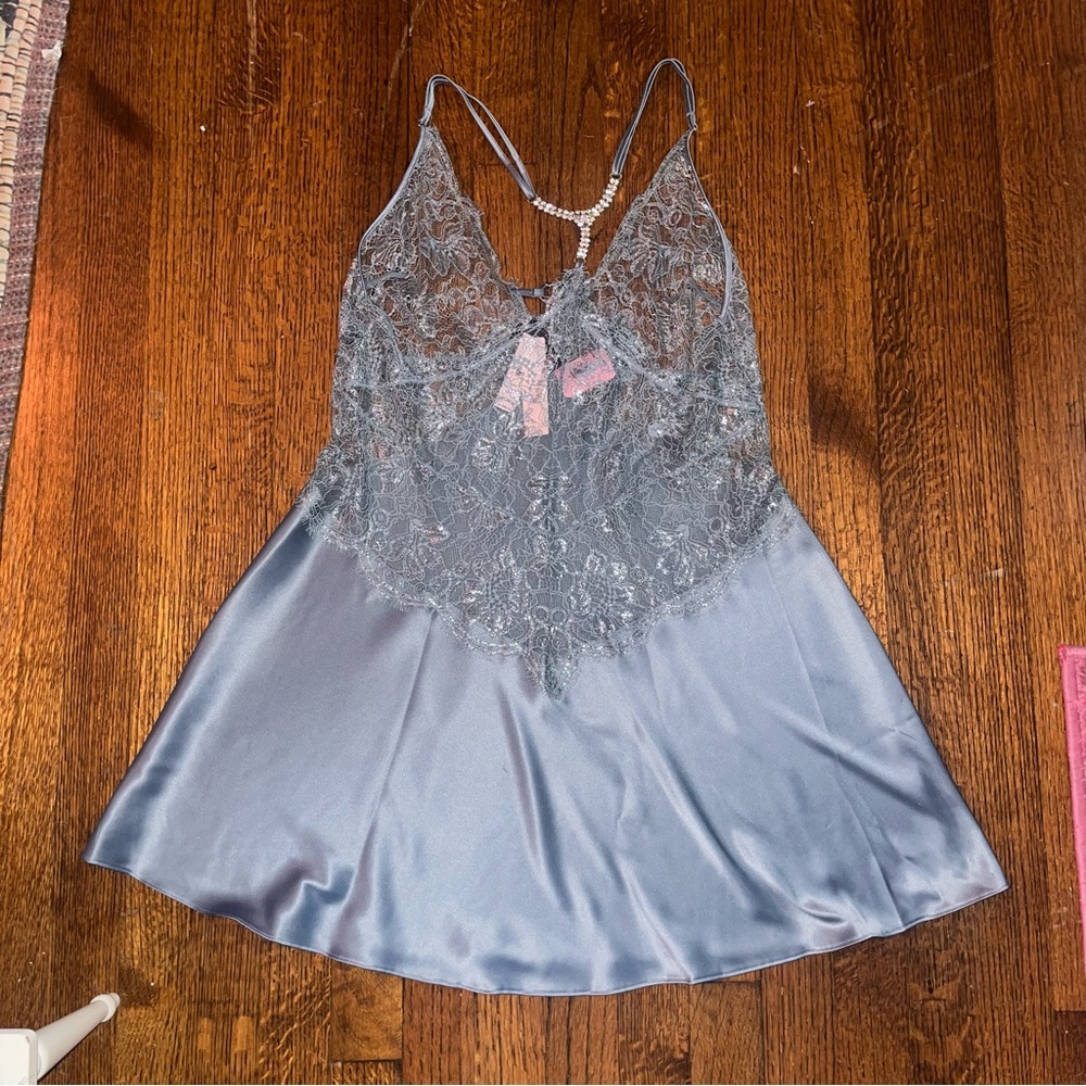 Victoria's Secret Blue Lace Satin Chemise